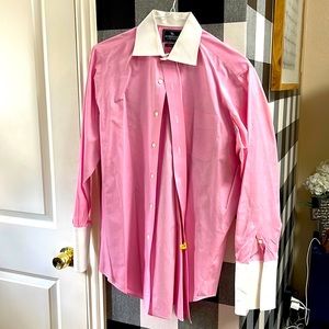 Stripe down pink white blue button-down shirt, size 15 : 32/33